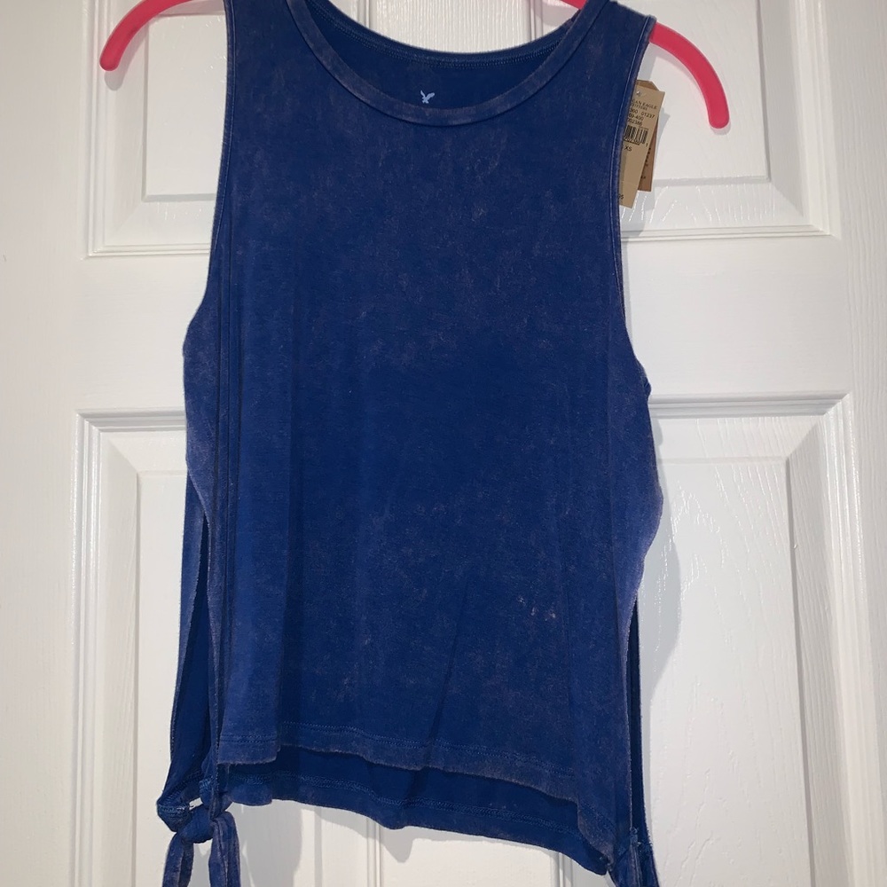 Royal blue soft tee w/ open sides and bottom ties